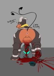 balls big_balls big_penis blood blood_splatter bodily_fluids bow_tie brain clothing crush cum cum_drip death death_erection decapitation deep_throat dripping duo fedora feral foot_crush generation_2_pokemon generation_7_pokemon genital_fluids genitals gore guro hat headgear headwear hi_res houndoom hybrid_pokemon luneytuney male male/male necrophilia nintendo oral oral_penetration organs penetration penis pokemon pokemon_(species) rear_view salandit size_difference snuff stomping zoophilia