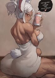 1girls ass behind_view big_ass big_boobs big_breasts big_butt boku_no_hero_academia boobs breasts dark-skinned_female dark_skin foonie_xd from_behind from_behind_position heroine large_ass large_butt miruko my_hero_academia rumi_usagiyama scar scars sitting superheroine towel usagiyama_rumi