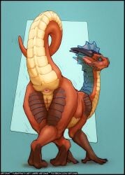 anus artonis artonis_(character) ass black_horn blue_anus dragon female feral genitals hi_res horn mythological_creature mythological_scalie mythology pink_anus pink_pussy pussy red_body red_scales scales scalie solo ventral_scales