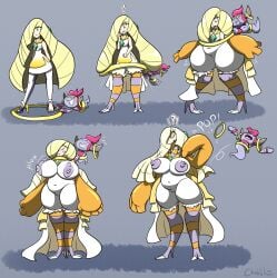 1girls bird bird_girl blonde_hair chabble dress espathra floating_hands gold_(metal) gold_jewelry green_eyes hoop_earrings hoop_transformation hoopa hoopa_(confined) hoopa_ring long_hair lusamine_(pokemon) no_text open_shoes ostrich panicking pink_hair pokemon pokemon_(species) prank ring_(jewelry) simple_background smile thick_thighs transformation transformation_sequence wings