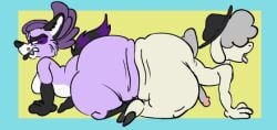 anal animated anthro anus ass big_butt bovid caprine dildo double_dildo duo lewd_juice male male/male mammal procyonid raccoon sex_toy sheep twerking