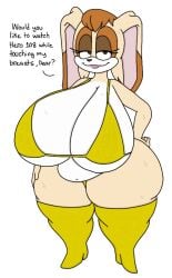 anthro bikini bra bunny chubby chubby_anthro chubby_female female flirting flirting_look flirting_with_viewer fur furry lagomorph leporid overweight overweight_anthro overweight_female rabbit sonic_(series) sonic_the_hedgehog_(series) theslashfive vanilla_the_rabbit white_background yellow_bikini
