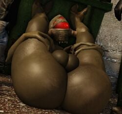 2025 2_fingers 3d_(artwork) anus ass barely_visible_anus big_butt digital_media_(artwork) english_description fingers male not_furry on_ground red_eyes solo spread_legs spreading thick_thighs vortigaunt willie_piv