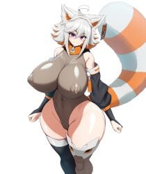 1girls animal_ears big_breasts big_hips demenishki female hips_wider_than_shoulders huge_breasts huge_hips indie_virtual_youtuber jadf leotard looking_at_viewer multicolored_hair nipple_bulge nipples_visible_through_clothing purple_eyes tail thick_hips thick_thighs virtual_youtuber white_hair wide_hips