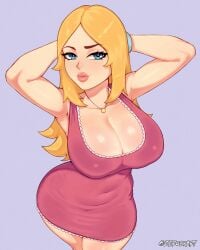 1girls alternate_version_available american_dad armwear big_breasts big_lips bimbo blonde_hair blue_eyes bracelet breasts cleavage clothing dress female female_only francine_smith hair hands_behind_head hips huge_breasts lips long_hair mature mature_female mature_woman milf mother necklace neckwear pink_dress solo solo_female thick_lips wide_hips zerock69