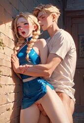 against_wall ai_generated blonde_hair blue_dress clothed_rape clothed_sex crying dutch dutch_braid nothere19 penetration rape skirt_lift standing_sex tears tight_dress vaginal_penetration