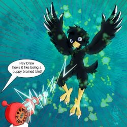 0000cid 1:1 absurd_res ambiguous_gender animal_genitalia anthro avian balls bird disembodied_hand drucifer duo fully_sheathed genitals hi_res male male_focus nude sheath solo_focus surprised transformation
