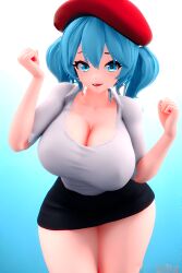 3d barretina catalan catalan_girl catalan_miku catalonia cleavage closed_fist closed_fists energetic erect_nipples female happy happy_female hatsune_miku huge_breasts looking_at_viewer looking_at_viewer_excited open_mouth raised_arm raised_arms tetillas tetillas_(artist) thick_thighs tight_clothing white_shirt white_topwear