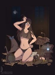 barefoot brett_neufeld cauldron female glasses marble_gate_dungeon potion round_glasses underboob witch