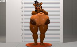 animatronic bear big_areola big_breasts big_nipples black_nipples blue_eyes chubby chubby_female five_nights_at_freddy's five_nights_at_freddy's_2 happy hat heart_symbol josh-u4 pussy rule_63 smiling solo thick_ass thick_thighs toy_freddy_(fnaf)