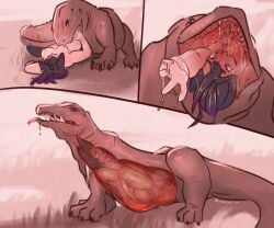 female female_prey feral feral_pred internal komodo_dragon oral_vore reptile stomach stomach_bulge vore vorvelvet x-ray