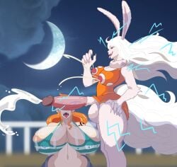 2girls big_nipples big_penis bra breasts_bigger_than_head carrot_(one_piece) claws cum cum_on_breasts cumshot electricity erection exposed_breasts female fur furry_balls futa_on_female futanari huge_breasts intersex lactating lactation large_penis long_hair looking_pleasured massive_breasts nami_(one_piece) nipple_bulge nipples_visible_through_clothing one_piece orange_hair penis_on_face piratebay rabbit_ears rabbit_girl ripped_clothing sulong_carrot tongue_out white_hair