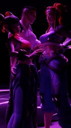 1boy 1boy2girls 2girls 2girls1boy 3d 3d_(artwork) 3d_background 3d_model 3d_render 4k ass_grab brigitte brigitte_lindholm butt_grab clothed dim_lighting feet_out_of_frame female hi_res highres imminent_sex juno_(overwatch) kazworksnsfw male overwatch overwatch_2
