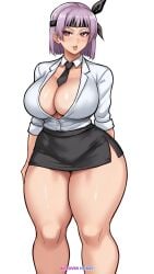 1girls ai_generated ai_loverhoney asian asian_female ayane_(doa) bandana big_breasts cleavage curvaceous curvy_female dead_or_alive eyes female female_only hourglass_figure large_breasts light-skinned_female light_skin looking_at_viewer microskirt miniskirt office office_lady pencil_skirt purple_hair red_eyes short_hair short_skirt tecmo thick thick_thighs voluptuous voluptuous_female white_background wide_hips