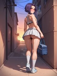 ai_generated alley asking_for_it athletic back_view femboy femboy_focus femboy_only g-string genderswap gym_bag inviting inviting_to_sex looking_at_viewer looking_back raven_(dc) see-through skirt skirt_lift sports_bra sunset sweat sweatdrop sweating sweaty sweaty_body teen_titans tennis_uniform walking wet_clothes wet_skin white_panties