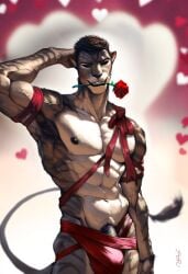 1boy 2025 abs ai_generated anthro athletic athletic_anthro athletic_male avaru avaru_(character) biceps big_penis black_eyes black_lips black_nipples black_penis brown_body brown_fur brown_hair dark_hair deity demon felid feline fur genitals hair humanoid humanoid_face humanoid_genitalia humanoid_penis hybrid lips looking_at_viewer male male_focus male_only mammal multicolored_body multicolored_fur muscular muscular_male navel nipples nude pecs penis precum ribbon rose_in_mouth seductive simple_background solo striped_body striped_fur stripes tail tuft valentine's_day vein veiny_penis