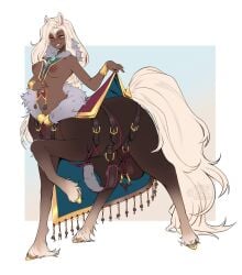 animal_genitalia animal_penis balls big_balls blonde_hair bracelet breasts centaur clothed clothing clothing_lift dark_body dark_skin equid equid_taur equine_genitalia equine_penis european_mythology flashing flashing_breasts genitals greek_mythology hair harness herm hi_res humanoid_taur intersex jewelry long_hair mammal mammal_taur medium_breasts mythology penis sheath simple_background smile solo sweetburn taur