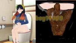 1girls 3d 3d_(artwork) ass bare_ass bare_legs big_ass big_butt black_hair blue_jacket bottomless carmine_(pokemon) female female_only mikumikudance mmd pokemon pokemon_sv pokemon_sv_teal_mask scat shit solo straining thick_ass toilet toilet_use turd turd_hanging_out