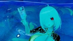 big_breasts bikini breasts female gold_bikini monstemonster_fucker_permit monster_fucker red_eyes selfie slime tattoo vrchat vrchat_avatar vrchat_model white_hair