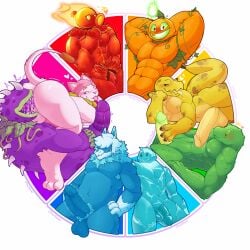 absurd_res anthro armpit_hair bananasaurus_rex big_penis blind blue_body body_hair cattail_(pvz) chest_fur chomper_(pvz) cold_snapdragon_(pvz) dinosaur disability domestic_cat dragon electronic_arts elemental_creature felid feline felis fire fire_peashooter_(pvz) flaccid flexing flora_fauna food fruit genitals green_body group guacodile_(pvz) hi_res horn ice iceberg_lettuce_(pvz) jack_o'_lantern_(pvz) leaf male male/male mammal masturbation musclegut muscular muscular_male mythological_creature mythological_scalie mythology nature not_furry_focus orange_body otherpolanda penis pink_body plant plants_vs._zombies popcap_games prehistoric_species purple_body red_body reptile rimming_male roulette_wheel scalie spikes spikes_(anatomy) tail teasing throbbing throbbing_penis vines yellow_body