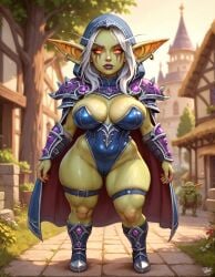 1girls ai_generated female full_body goblin goblin_art goblin_female green_skin murzy sylvanas_windrunner warcraft world_of_warcraft