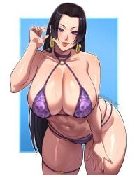 1girls bent_over bikini boa_hancock breasts female female_focus female_only huge_breasts large_breasts light-skinned_female light_skin looking_at_viewer luchidart one_piece purple_bikini solo swimsuit thick_thighs thighs wide_hips