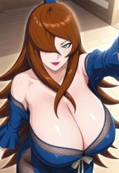 1girls ai_generated bare_shoulders bent_over breasts breasts_bigger_than_head bursting_breasts busty detached_sleeves dress erect_nipples erect_nipples_under_clothes female female_only green_eyes hair_bun hair_over_one_eye hourglass huge_breasts large_breasts lipstick long_hair makeup mei_terumi naruto naruto_(series) naruto_shippuden naughty naughty_face naughty_smile no_bra no_panties presenting presenting_breasts sagging_breasts selfie smile solo solo_focus sparda_(artist) teasing tied_hair top_heavy top_heavy_breasts topknot upper_body very_long_hair voluptuous wide_hips