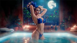 1girls 2025 3d akali akali_jhomen_tethi alternate_version_available arms_behind_head arms_up bikini bikini_only blonde_hair blue_bikini blue_hair detailed_background eyeshadow female female_focus female_only greengiant3d in_water indoors k/da_akali k/da_all_out_series k/da_series league_of_legends lipstick looking_at_viewer makeup moon nipple_outline nude_version_available pool pose posing red_lipstick solo solo_female solo_focus steam swimsuit tagme two_tone_hair water