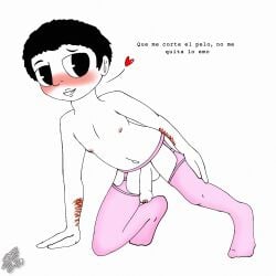 1boy i_dont_know_what_to_tag ibispaintx julian_(sanz) lingerie lingerie_panties male male_only pink_lingerie self_harm self_harm_scars short_hair skinny skinny_male smile sugestive_pose teen teenage_boy teenager young younger_male