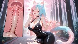 ai_art ai_generated animal_ears blue_hair cat_ears cat_girl cat_tail catgirl dickgirl futanari intersex koneko koneko_dolls konekofuta large_breasts large_penis penetration pink_hair two_tone_hair two_tone_hair_(blueandpink)
