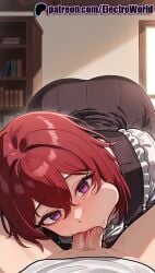 1boy 1girls 2025 :>= ai_generated artist_name blowjob blowjob_face blush book bookshelf cheek_bulge cock cow_girl_(goblin_slayer) deep_blowjob dick electroworld fellatio female goblin_slayer hi_res high_quality high_resolution highres indoors licking looking_at_viewer male mole oral oral_sex patreon patreon_username penis purple_eyes red_hair stable_diffusion straight sucking watermark