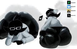 ass big_butt butt_grab electronics eyewear female front_view glasses hand_on_butt headphones hi_res humanoid lying on_front rear_view solo spread_butt spreading starstar000 thick_thighs wearing_glasses