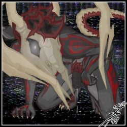 animal_genitalia animal_penis anthro antlers bodily_fluids bone claws creepy deer_skull dripping equine_genitalia equine_penis finger_claws futanari genital_fluids genitals glowing glowing_eyes gynomorph horn horror_(theme) hunched_over hybrid intersex koharu_(murky0018) low_res mask murky0018 nude penis precum precum_drip pubes skull skull_mask solo static toe_claws