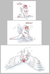 2019 anthro areola artist_name biped blonde_highlights border breasts breath closed_eyes colored comic dialogue dripping_pussy english_text feathered_wings feathers feet female fluffy front_view genitals grey_border growth hair harpie heart_symbol hi_res highlights_(coloring) kneeling kyla_thompson looking_at_viewer looking_pleasured lying lying_on_ground nipples non-mammal_breasts non-mammal_hair non-mammal_nipples non-mammal_pussy nude on_back on_ground open_mouth pussy red_hair sequence shaded simple_background sitting sitting_on_ground solo species_transformation spread_legs spread_wings spreading strawberrytfs tail tail_growth talons text three-quarter_view toes transformation transformation_sequence white_background white_body white_feathers winged_arms wings