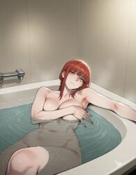 1girls ai_generated bathtub chainsaw_man completely_nude completely_nude_female covering_breasts makima_(chainsaw_man) nude nude_female red_hair solo yellow_eyes zloimakak
