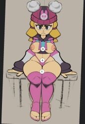 1girls 2025 areolae bibi_(brawl_stars) blonde_hair brawl_stars breasts caffeinelewds female female_only gamer_bibi girl half_naked nervous painted_toenails solo solo_focus thong topless wip work_in_progress