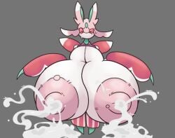 1girls anthro blush breast_squish breasts enormous_breasts female female_only gigantic_breasts huge_breasts hyper hyper_breasts lactating lactation lurantis milk milk_puddle oc piratebay pokemon pokemon_(species) squirting_milk sweat