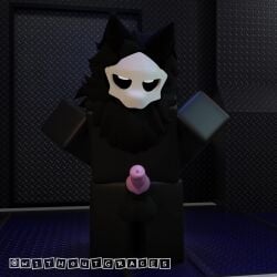 1boy 3d 3d_animation animated anthro ass big_ass black_body black_fur changed_(video_game) eyes fur furry furry_male jiggling_ass knot mask neck_fur puro puro_(changed) roblox robloxian tagme video watermark white_eyes withoutgraces