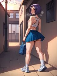 ai_generated alley asking_for_it athletic back_view femboy femboy_focus femboy_only g-string genderswap gym_bag inviting inviting_to_sex looking_at_viewer looking_back raven_(dc) see-through skirt skirt_lift sports_bra sunset sweat sweatdrop sweating sweaty sweaty_body teen_titans tennis_uniform walking wet_clothes wet_skin white_panties