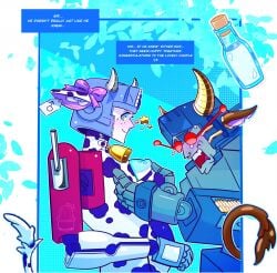 big_breasts blush breasts happy megatron milk milking optimus_prime orion_pax size_difference transformers transformers_idw transformers_one