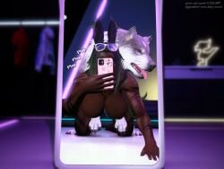 3d all_fours athletic_female big_breasts black_hair bunny_ears bunny_girl canid canine canis dark-skinned_female dark_skin doggy_style feral final_fantasy final_fantasy_xiv gpose(ffxiv) grassfed_viera green_highlights indoors long_hair markings mirror mirror_reflection mirror_selfie mounted phone phone_covering_face pierced_nipples plap plap_(sound) player_character ponytail selfie sunglasses sunglasses_on_head tattoos viera watermark wolf zoophilia