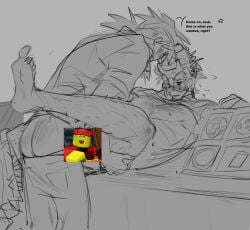 007n7_(forsaken) 2025 2boys anal anal_sex biting_lip blush censored censored_genitalia colorless elliot_(forsaken) elliot_(work_at_a_pizza_place) forced forsaken_(roblox) gay gay_rape gray_background hairy_legs ilewdha nonconsensual rape roblox_game simple_shading sweat unnecessary_censorship workplace yaoi