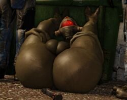 2025 2_fingers 3d_(artwork) anus ass barely_visible_anus big_butt digital_media_(artwork) english_description fingers front_view male not_furry on_ground red_eyes solo spread_legs spreading thick_thighs vortigaunt willie_piv