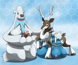 ass beartic breasts color exposed_breasts female female_only fur furry furry_ass furry_breasts interspecies kneeling multiple_females nudity pokemon sawsbuck walrein winter_sawsbuck