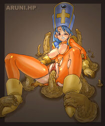 1girls aruni blue_hair censored clothed_sex clothing dragon_quest dragon_quest_iii female goopi medium_breasts monster muddy_hand priest_(dq3) tagme torn_clothes