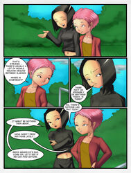 2girls activated_towers aelita_schaeffer black_hair cartoon_network code_lyoko comic dialogue female multiple_girls pink_hair raylude yumi_ishiyama