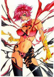 1girls 2005 android breasts choker cutie_honey cutie_honey_(character) female gloves heart honey_kisaragi large_breasts light-skinned_female light_skin nipples re:_cutie_honey red_eyes red_hair shiosaba short_hair solo transformation