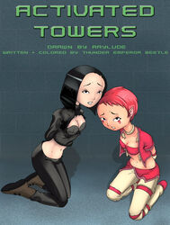 2girls activated_towers aelita_schaeffer black_hair cartoon_network code_lyoko comic comic_cover female multiple_girls pink_hair raylude yumi_ishiyama