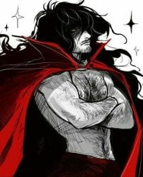 alucard_(hellsing) bara black_hair cape fabulous hairy hellsing human_artist long_hair male_vampire muscular no_ai solo solo_male vampire vladcard