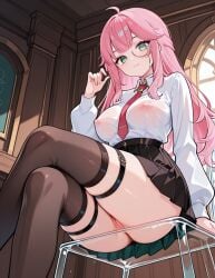1girls 2d ai_assisted ai_generated aivy_lovencraft areolae big_breasts big_thighs breasts curvy_body female fogine green_eyes hispanic_virtual_youtuber indie_virtual_youtuber latam_virtual_youtuber light-skinned_female light_skin long_hair looking_at_viewer monocle nipples pink_hair pink_nipples pussy sitting skirt thick_thighs thighs transparent_clothing vtuber young younger_female